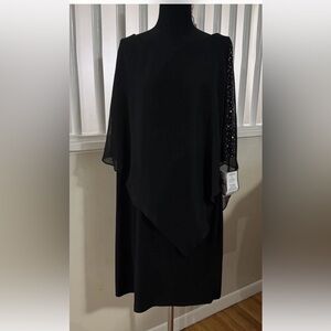 SLNY Black Asymmetrical Dress with Beaded Sleeve